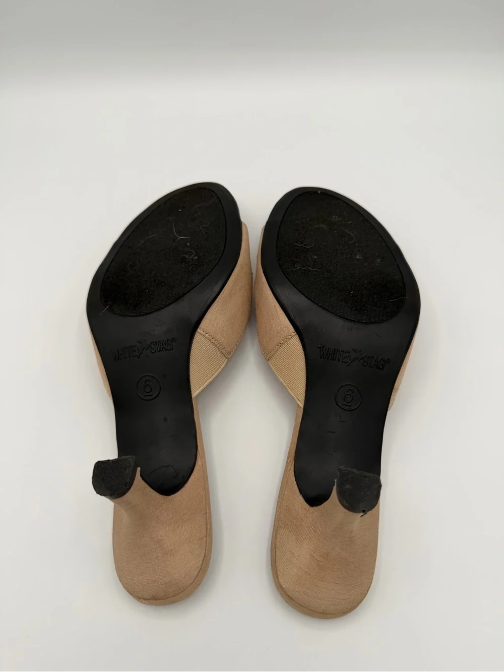 White Stag Tan Slide Heels with Rose-Gold Insole
